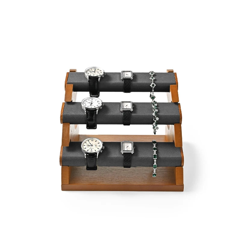 Présentoir Montre Bois 3 Couches Grande Capacité