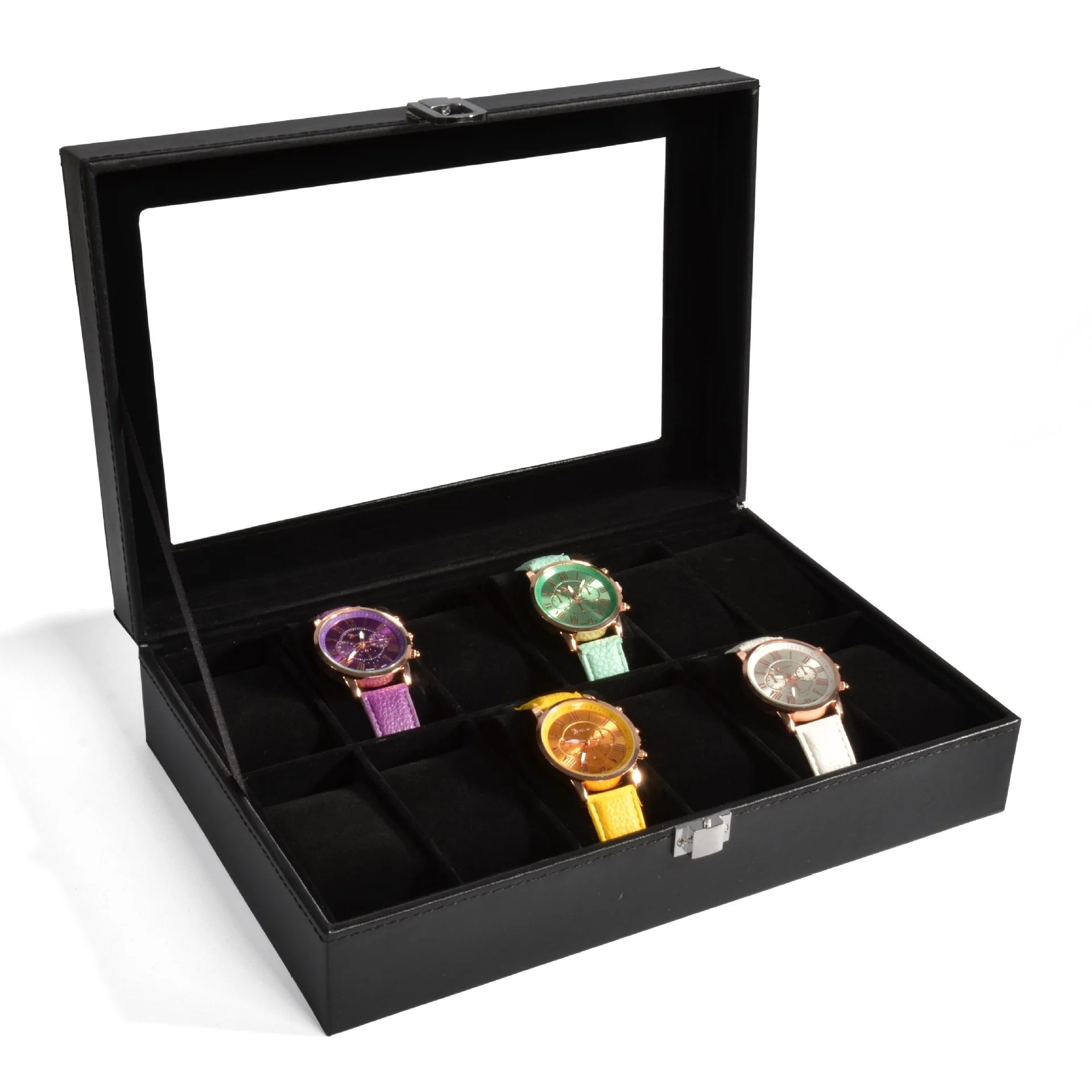 Boîte Montre Cuir Noir Emplacements Vitrine
