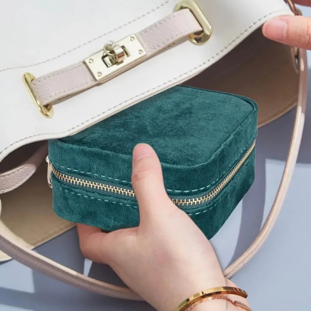 Boite Bijoux Velours Vert Emeraude Poche