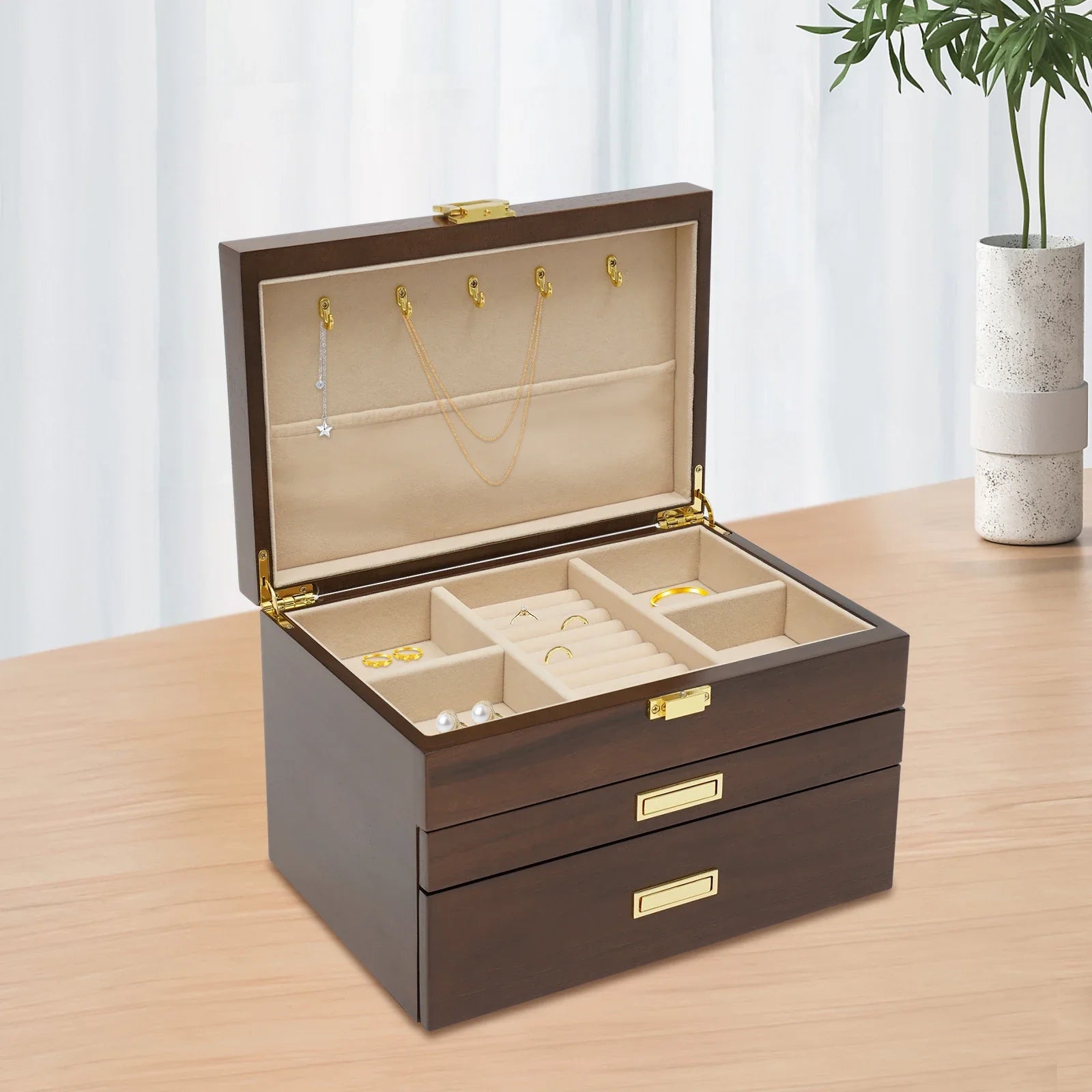 Boite Bijoux Bois Velours Japonais 3 Niveaux