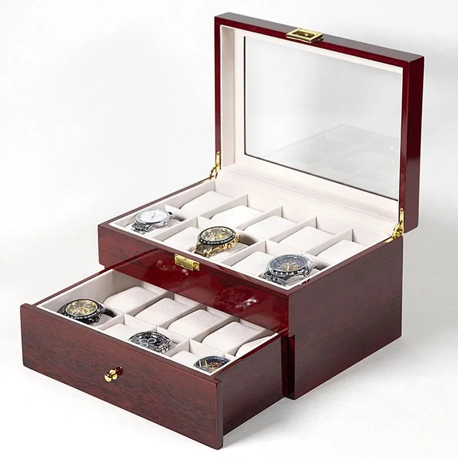 Coffret Bois Rouge 12 Montres Écologique Vitrine