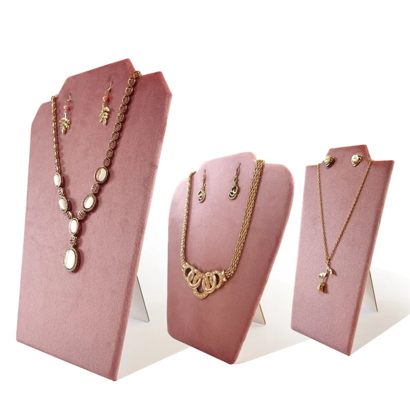 Présentoir Collier Velours Plat Rose Tendre