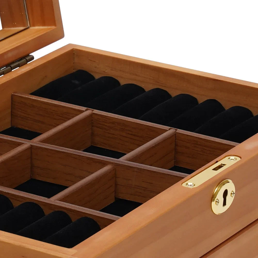 Boîte Bijoux Bois Massif Velours Rangement Sécurisé