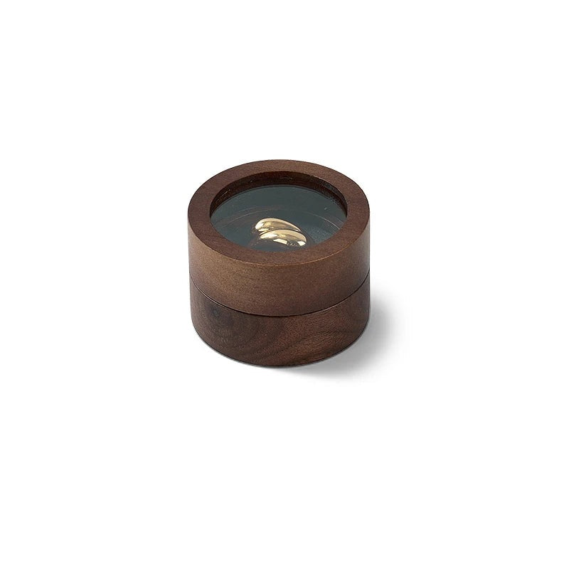 Boîte à bague ronde en bois – 1 bague, intérieur gris