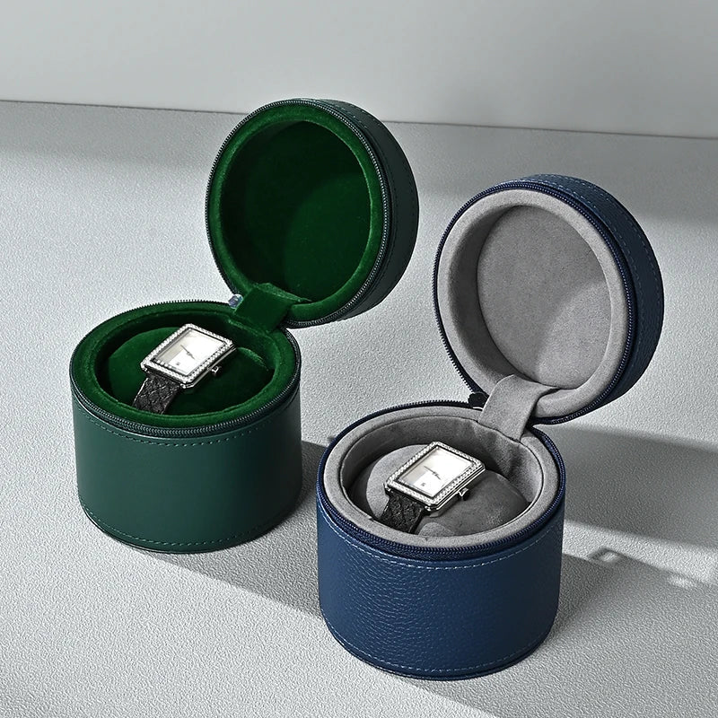 Boîte Montre Cuir Voyage Ronde Compact