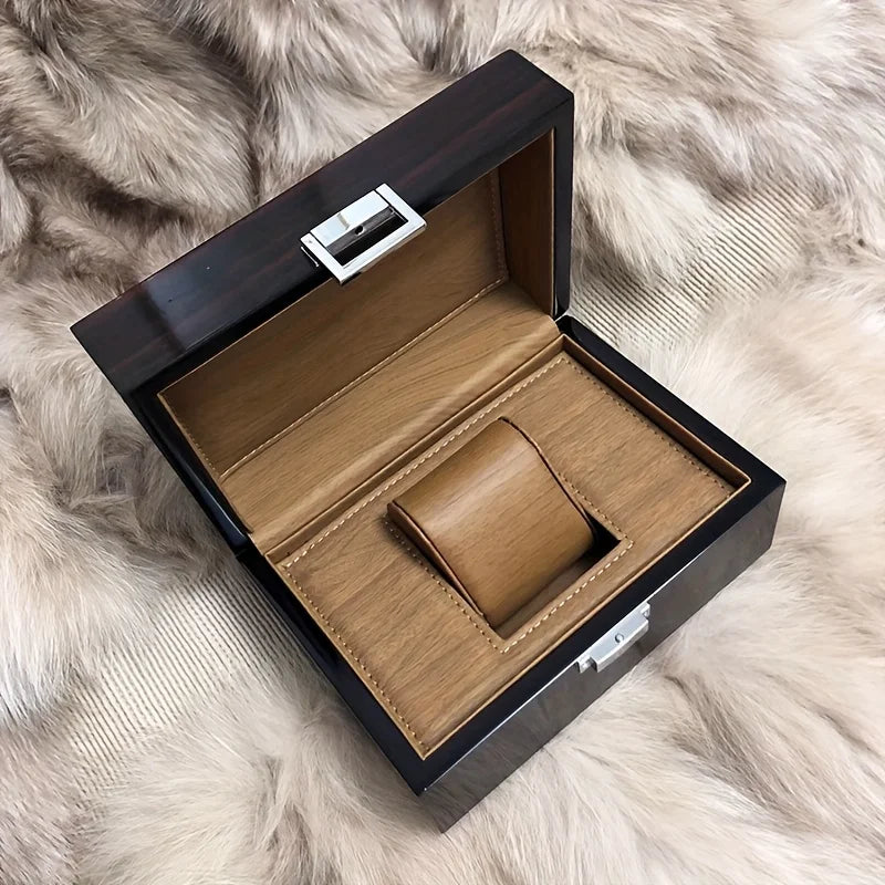 Boîte Montre Bois Laqué Cuir Doublure