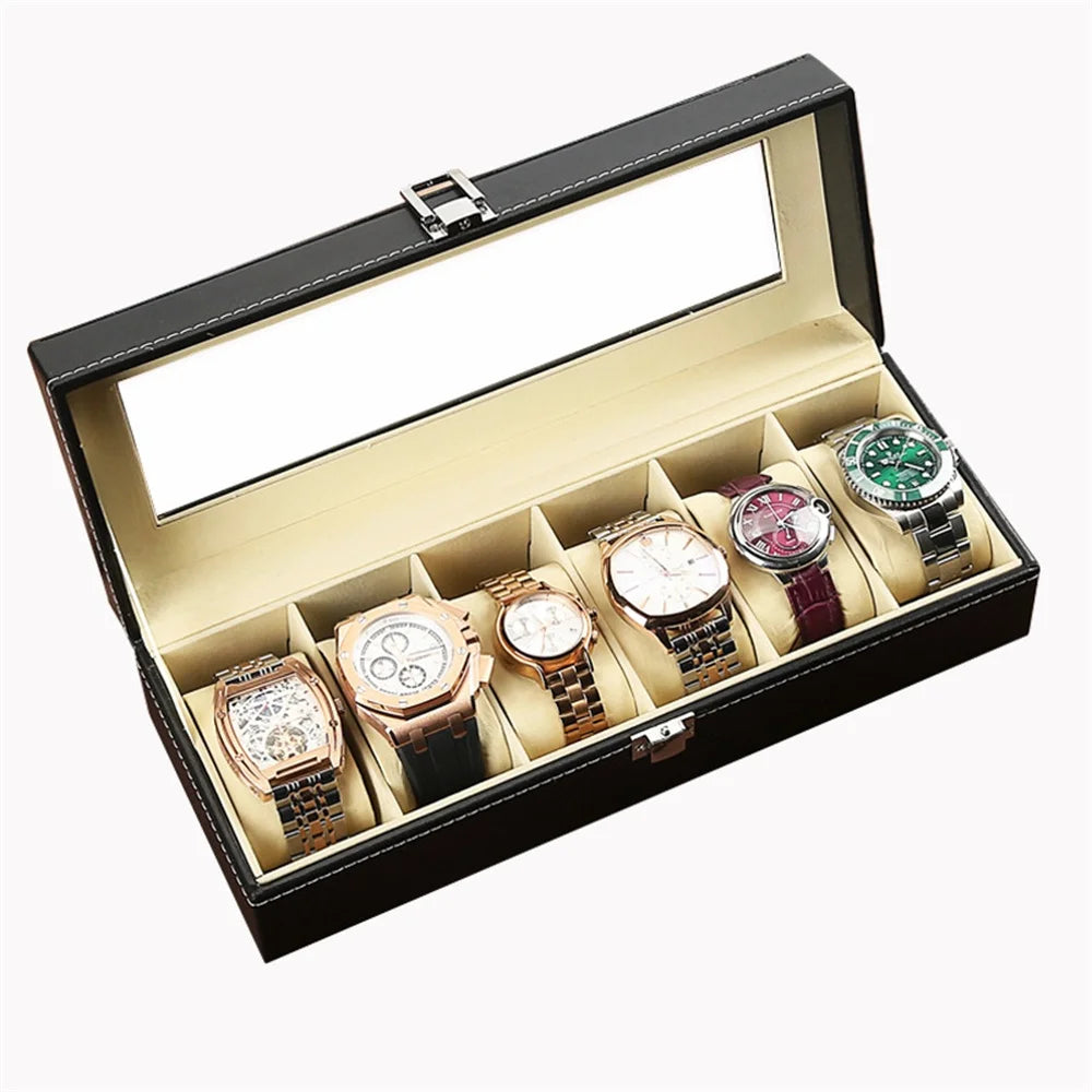 Boîte Montre Cuir Verre Vitrine Multi-Cases