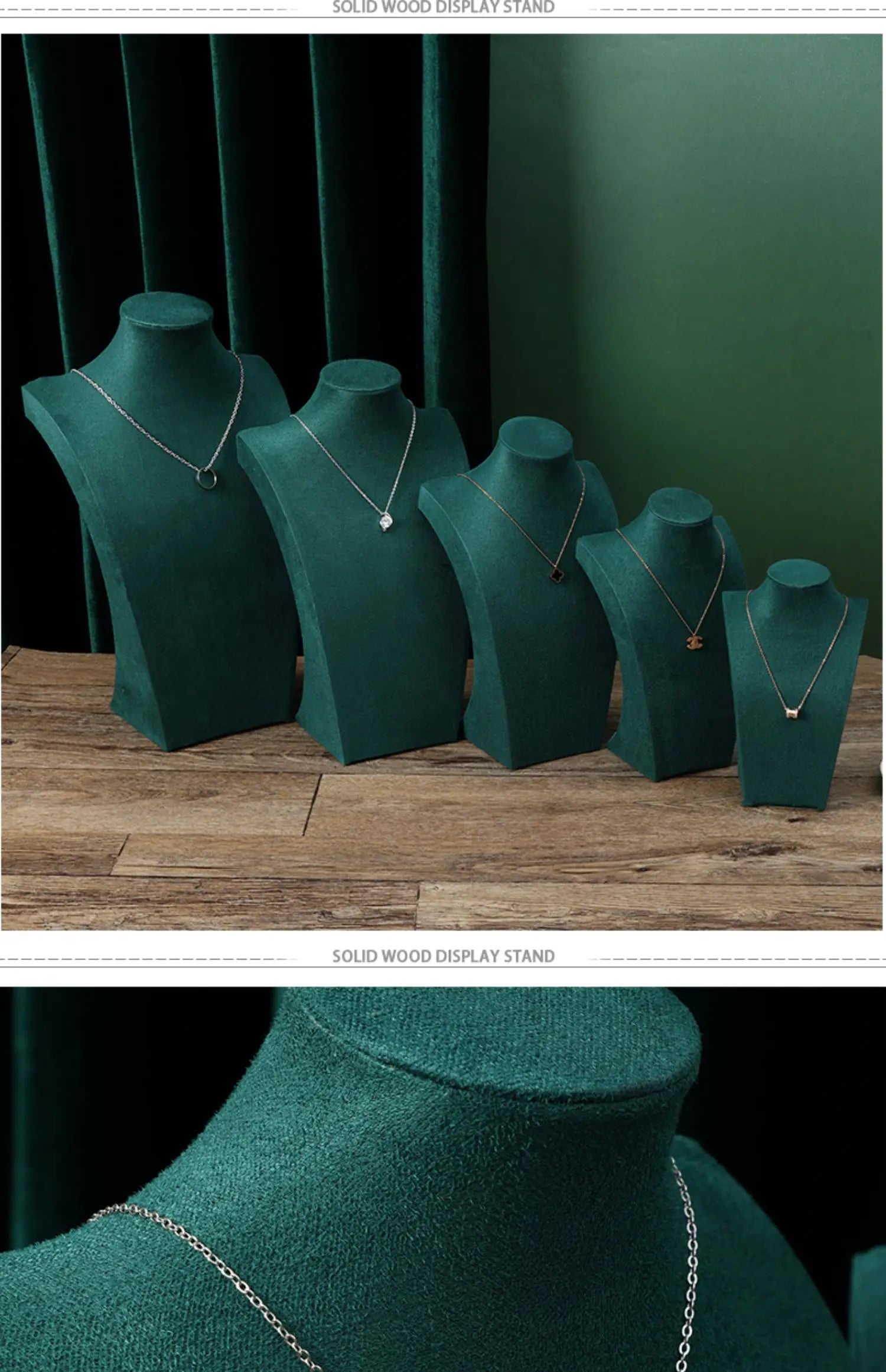 Présentoir Collier Buste Velours Vert Émeraude