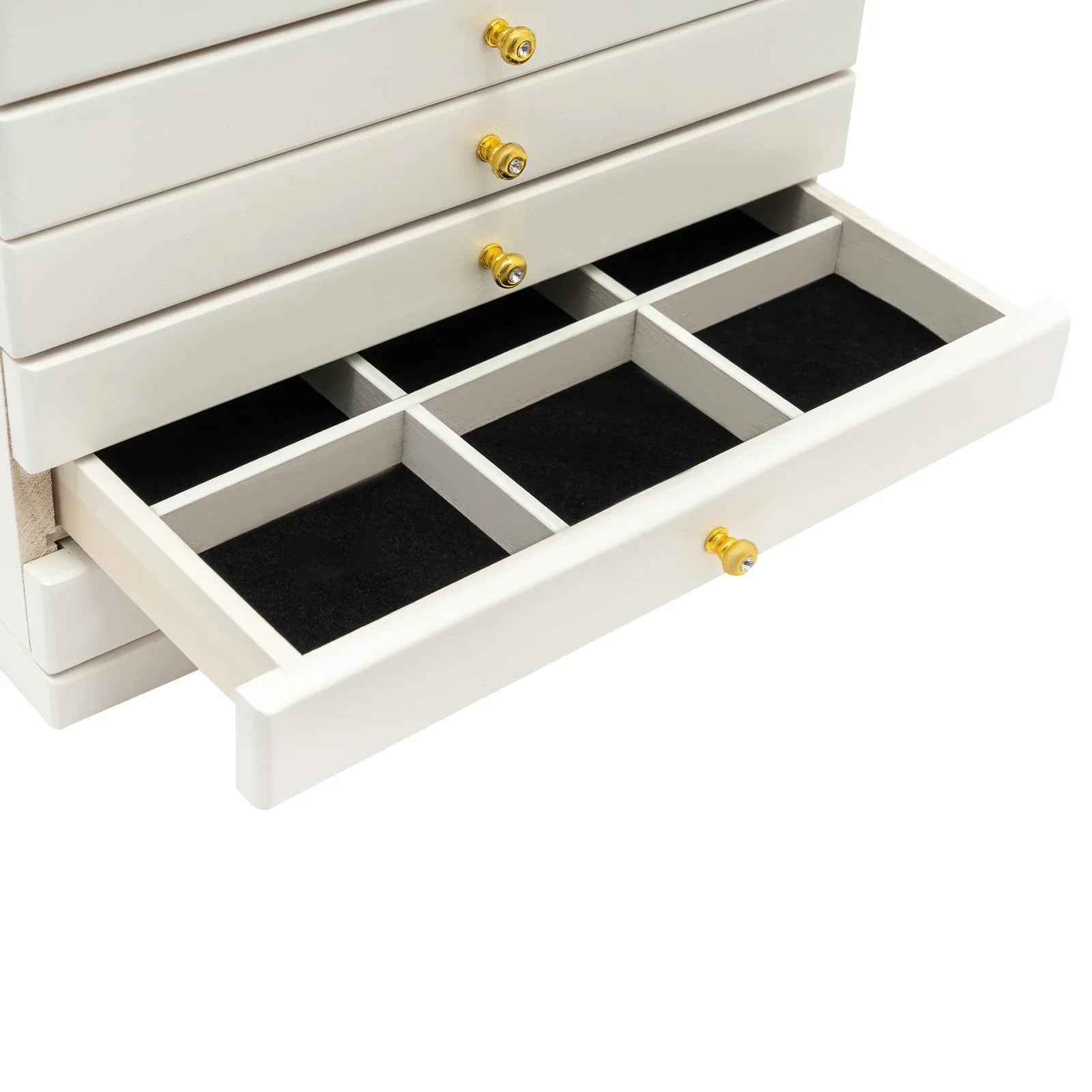 Boîte Bijoux Bois Blanche 6 Tiroirs Miroir