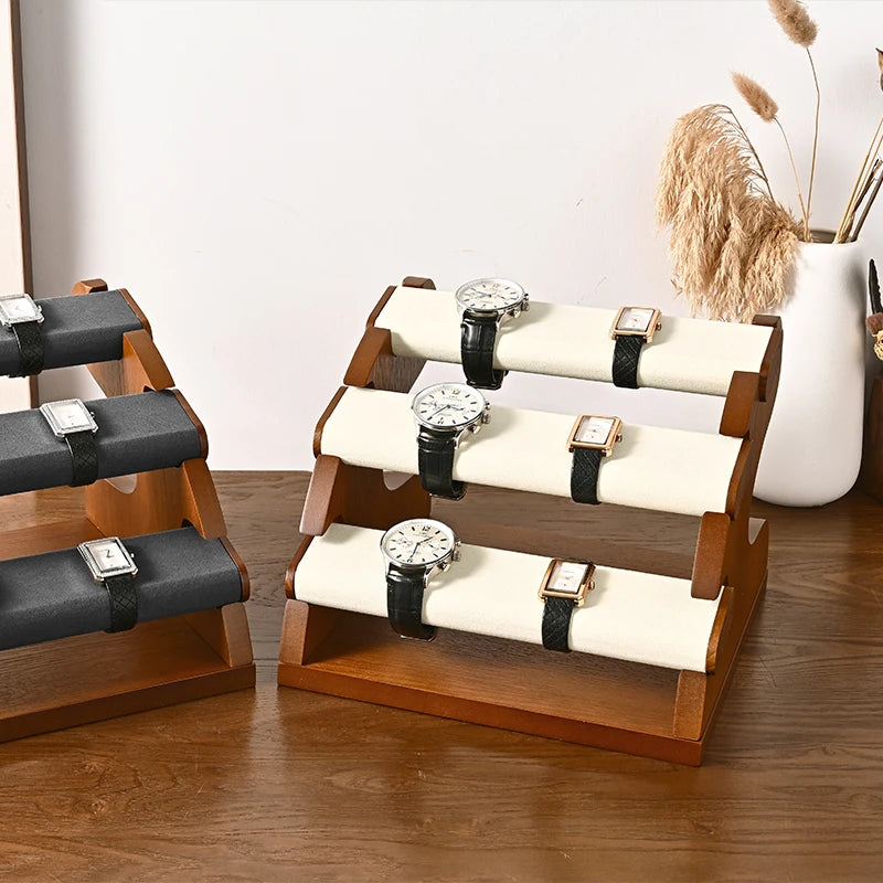 Présentoir Montre Bois 3 Couches Grande Capacité