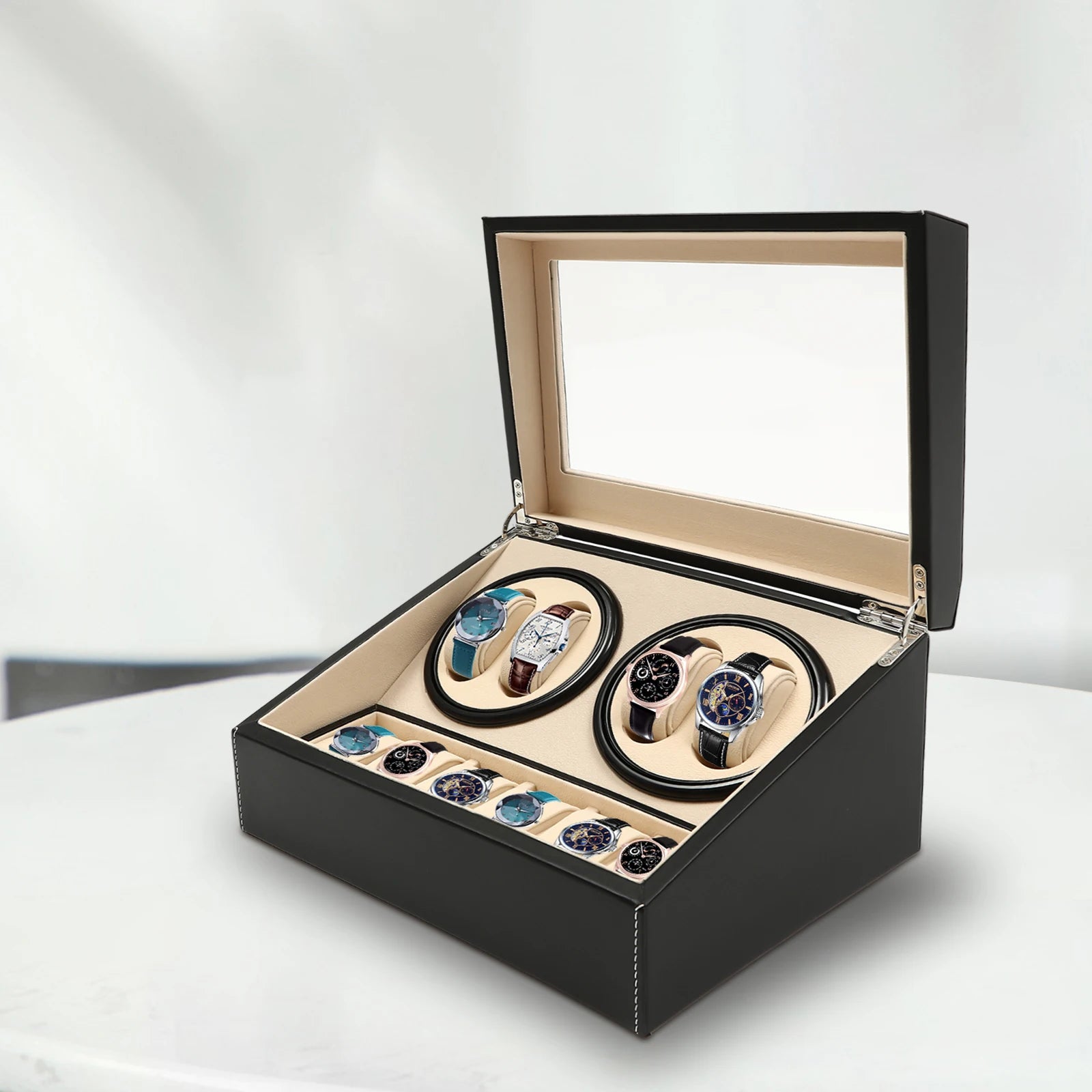 Coffre Fort Montre Cuir Remontoir Automatique Rotatif