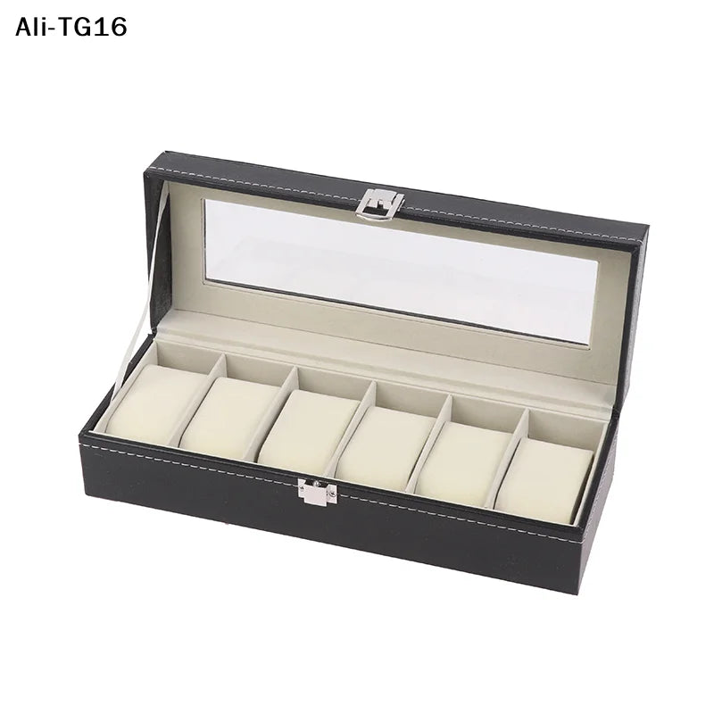 Boîte Montre Cuir Noir Verre Coussin