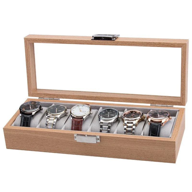 Boîte Montre Bois Noyer Velours 6 Emplacements