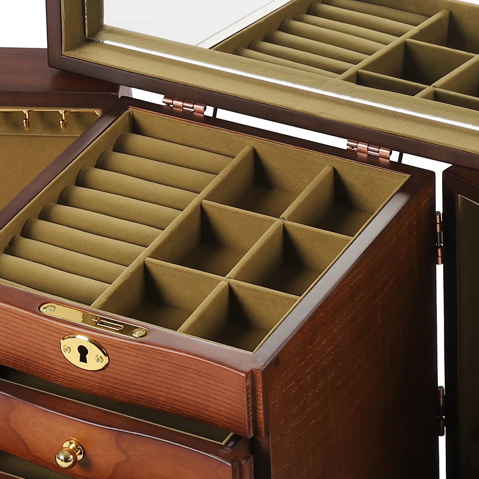 Boite Bijoux Bois Velours Vintage 5 Niveaux
