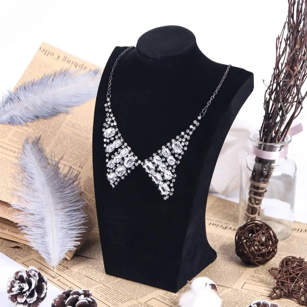 Présentoir Collier Buste Velours Toile de Jute