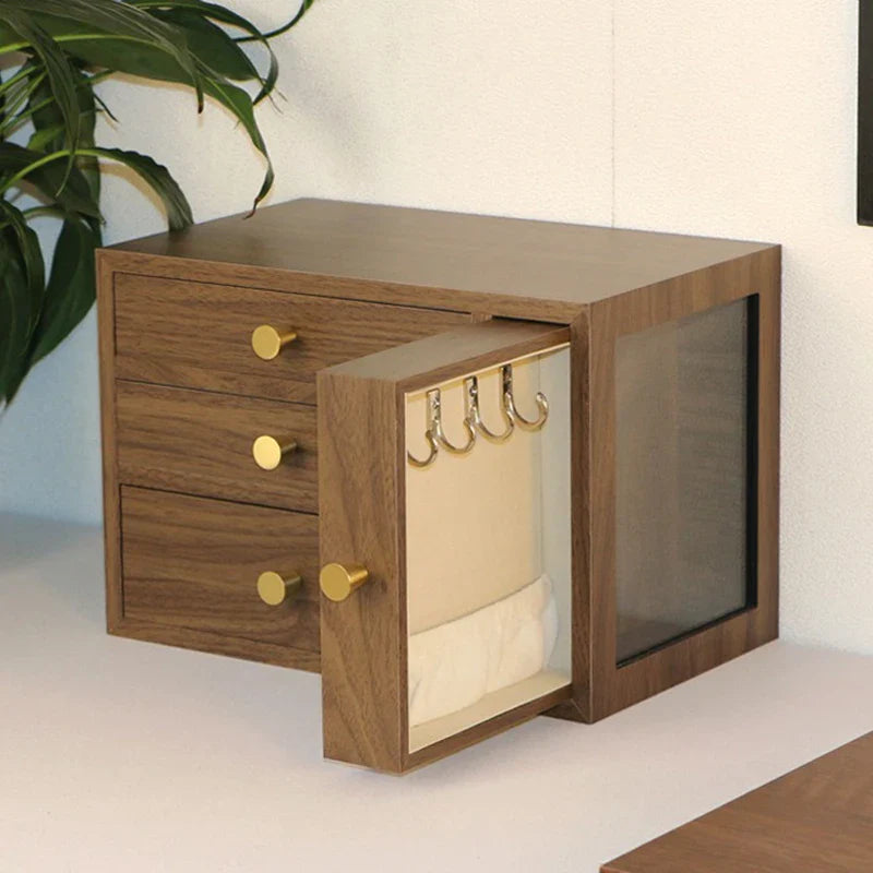 Boîte Bijoux Bois Naturel Vitre Coffret