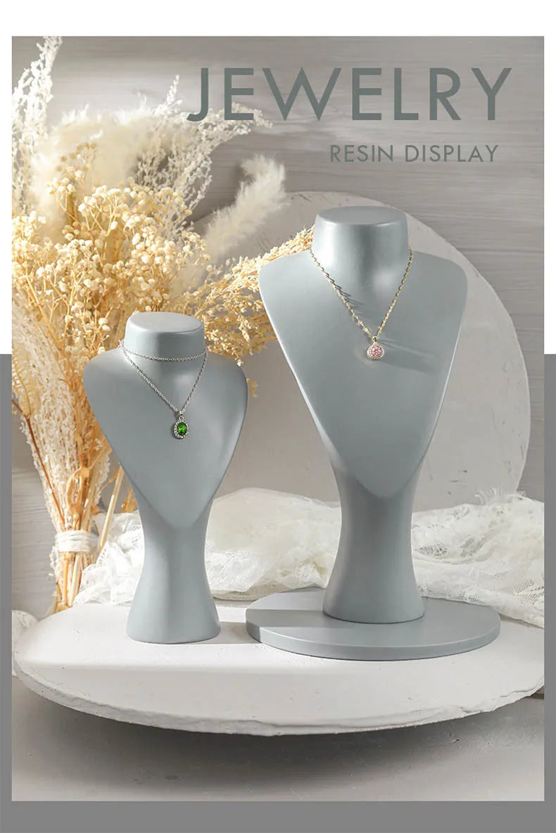 Buste Collier Velours Gris Long Sautoir