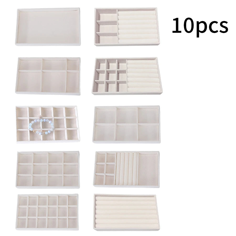 Plateau Bijoux Velours Floqué Ensemble 8 Pièces