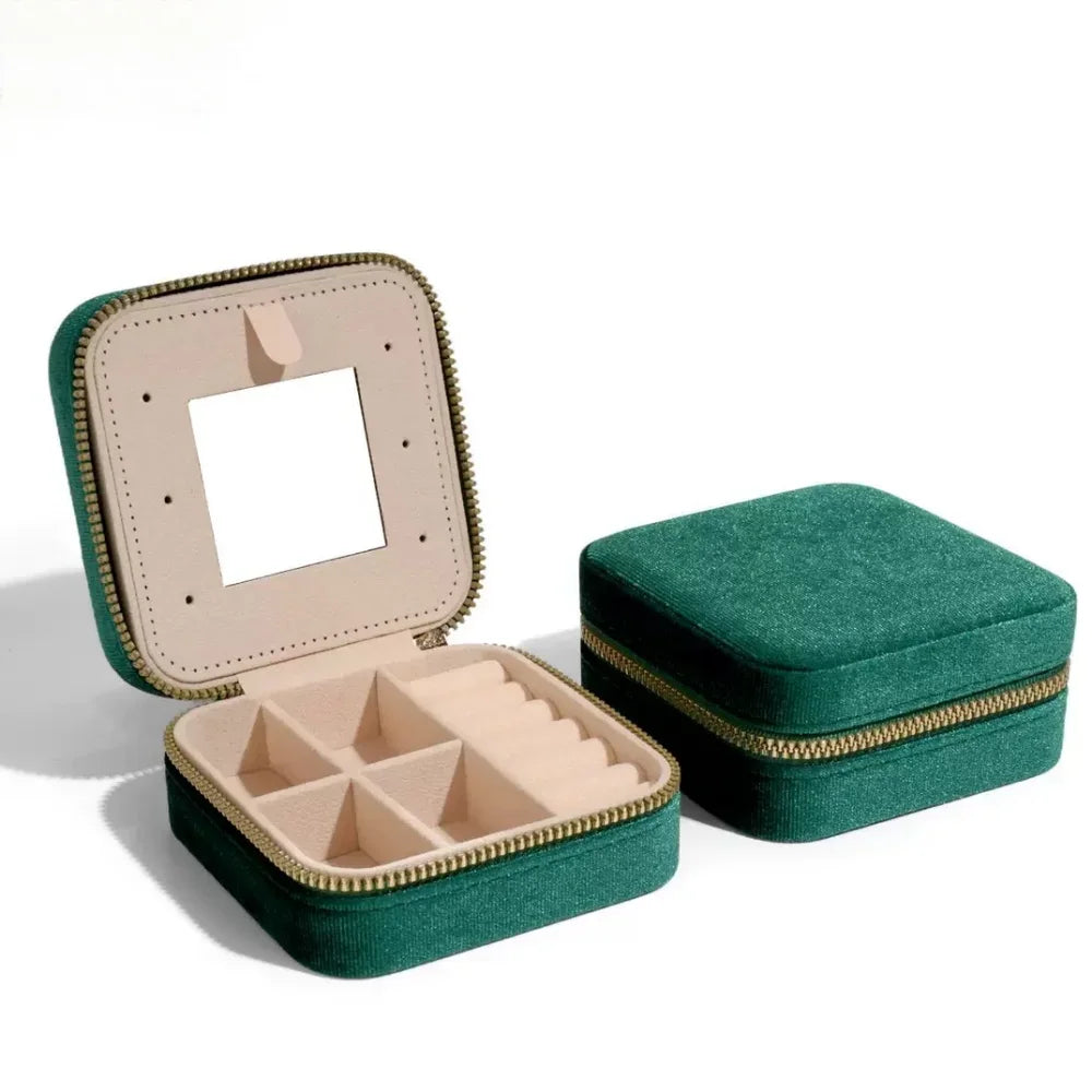 Boite Bijoux Velours Vert Emeraude Poche