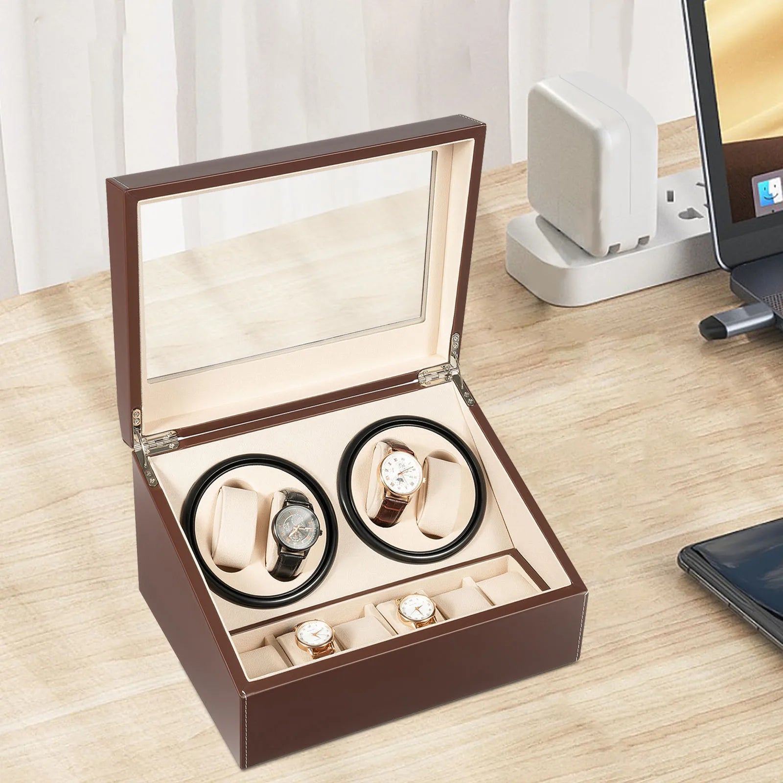 Coffre Fort Montre Cuir 10 Remontoirs Rotatif