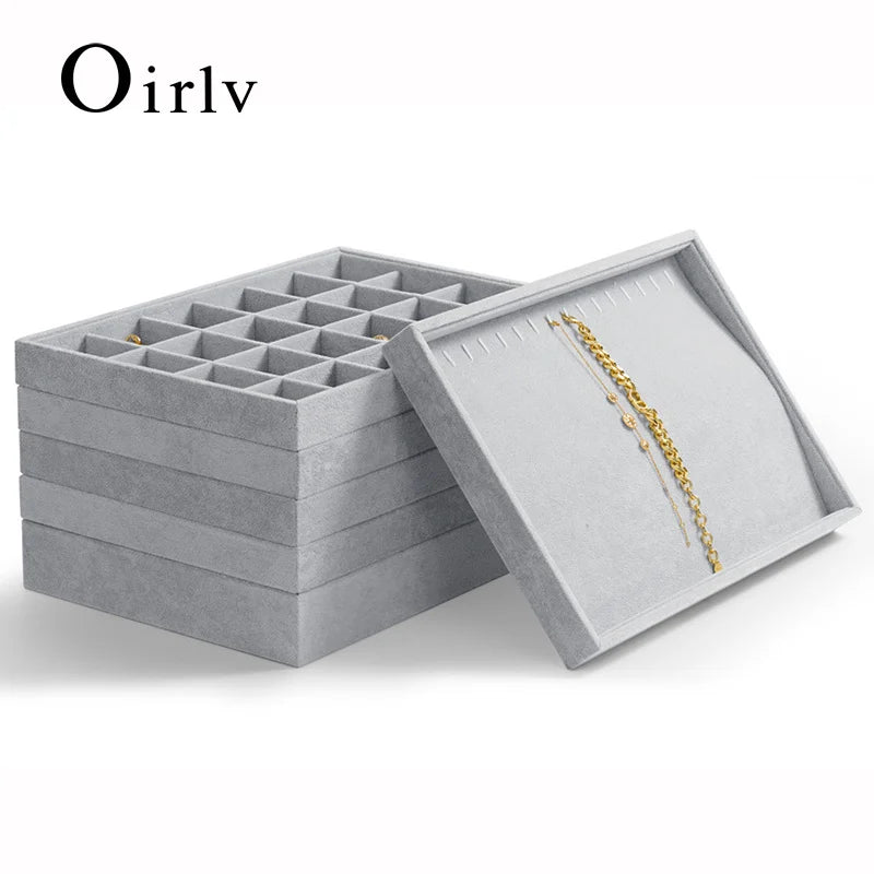 Plateau Bijoux Velours Glacé 24 Grilles Empilable