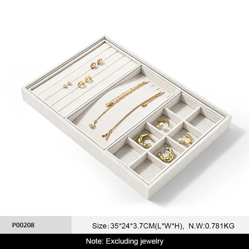 Plateau Bijoux Coton Lin Empilable Vitrine