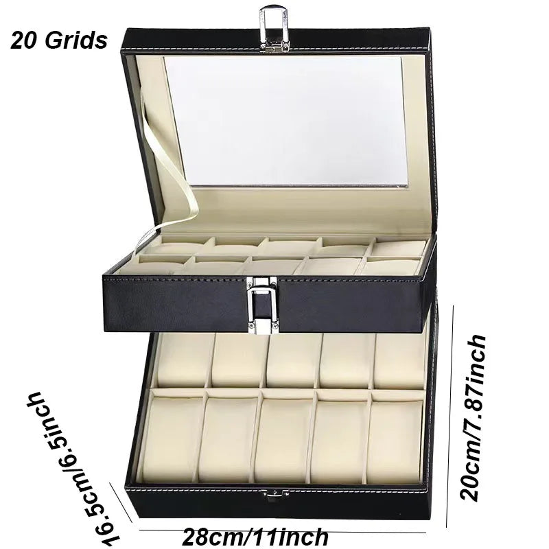 Boite Montre Cuir Beige Vitrine Verre Classique