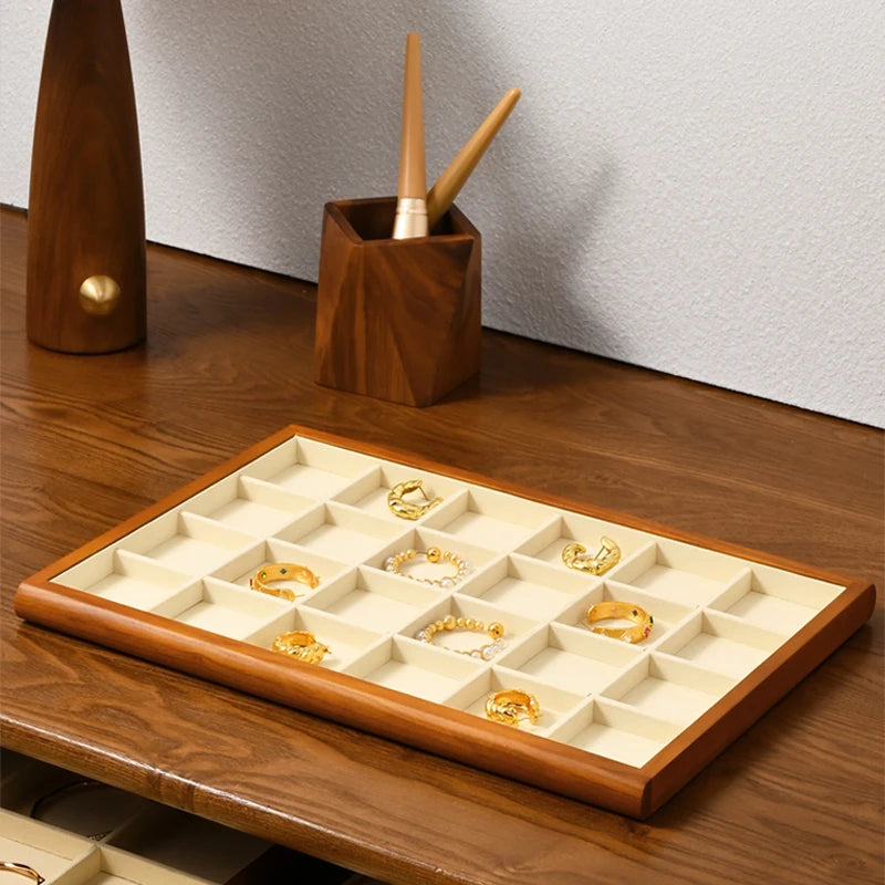Plateau Bijoux Bois Velours Beige Multi-Configurations