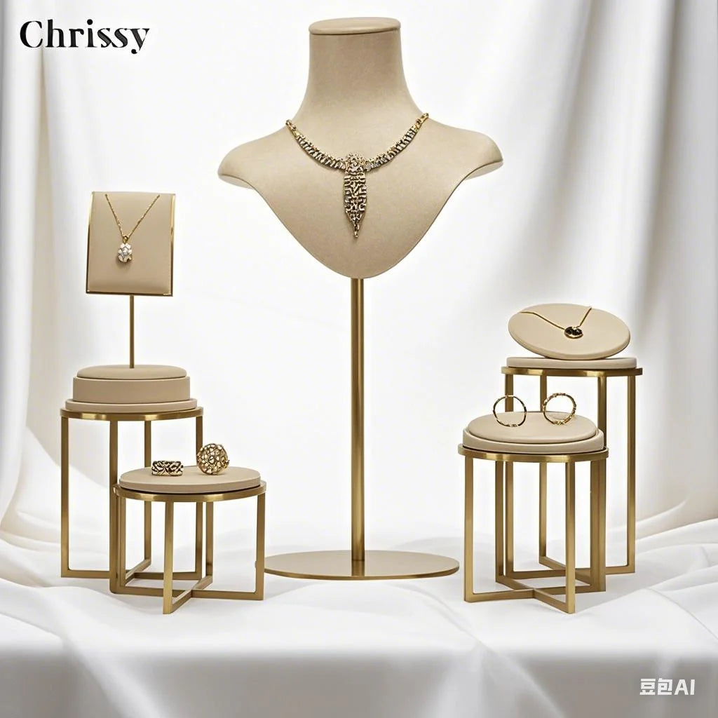 Ensemble Métal Beige Organisateur Bijoux Anneau Collier