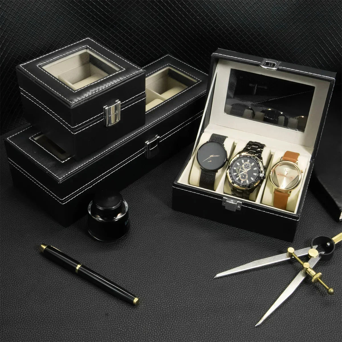 Coffret Montres Cuir Vitrine Verre 12 Emplacements