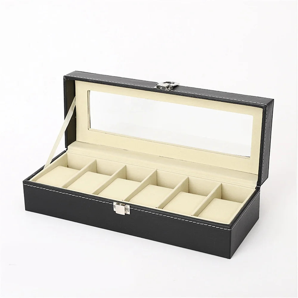 Boîte Rangement Montre Cuir Verre Classique