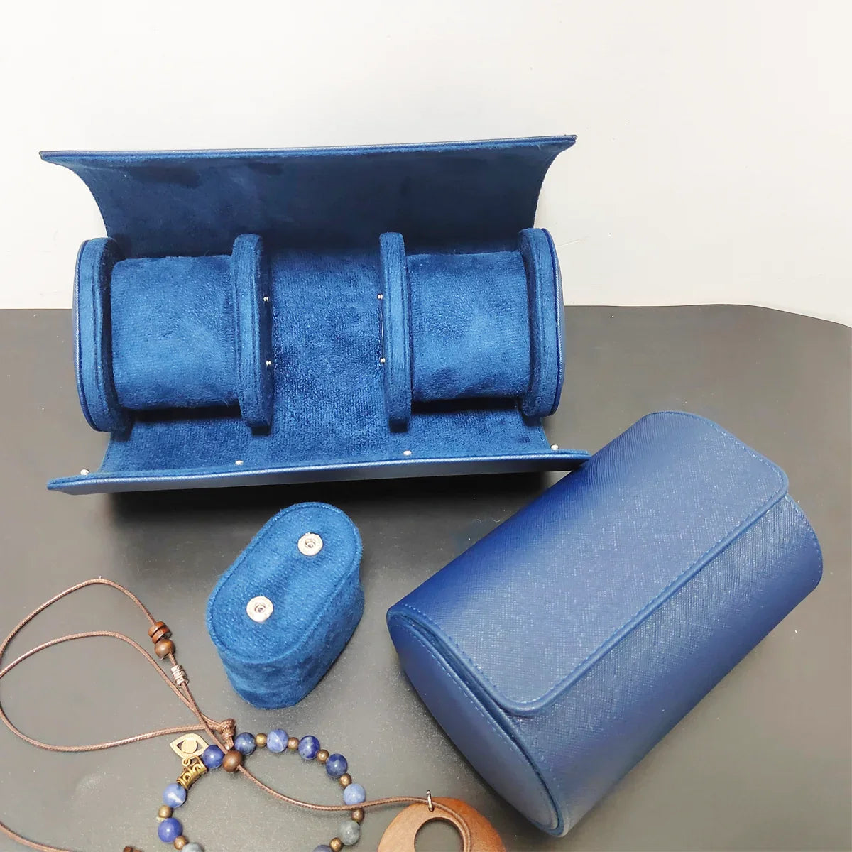 Etui Montre Cuir Bleu 2-3 Places Voyage