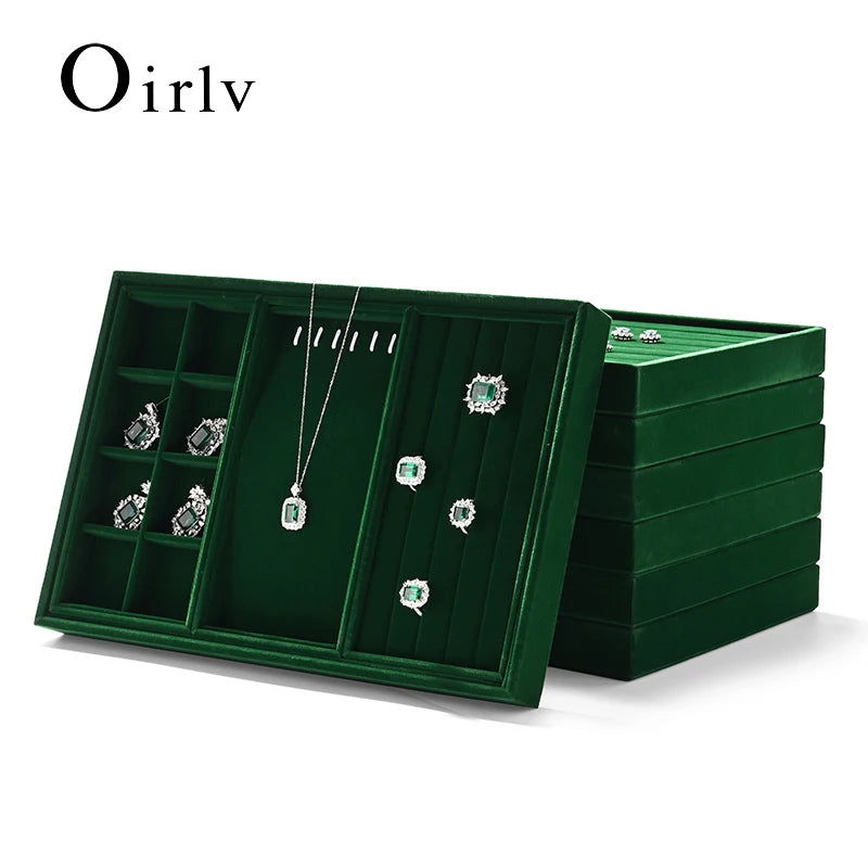 Plateau Bijoux Velours Vert Multi-Configurations