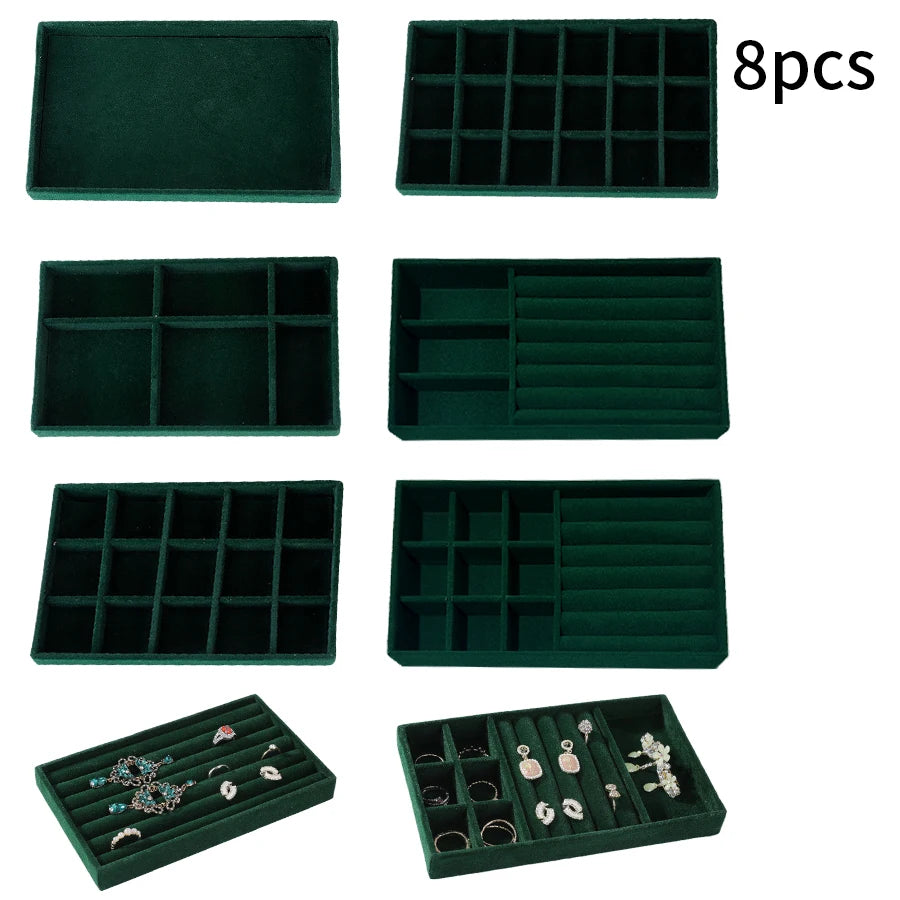 Plateau Bijoux Velours Floqué Ensemble 8 Pièces