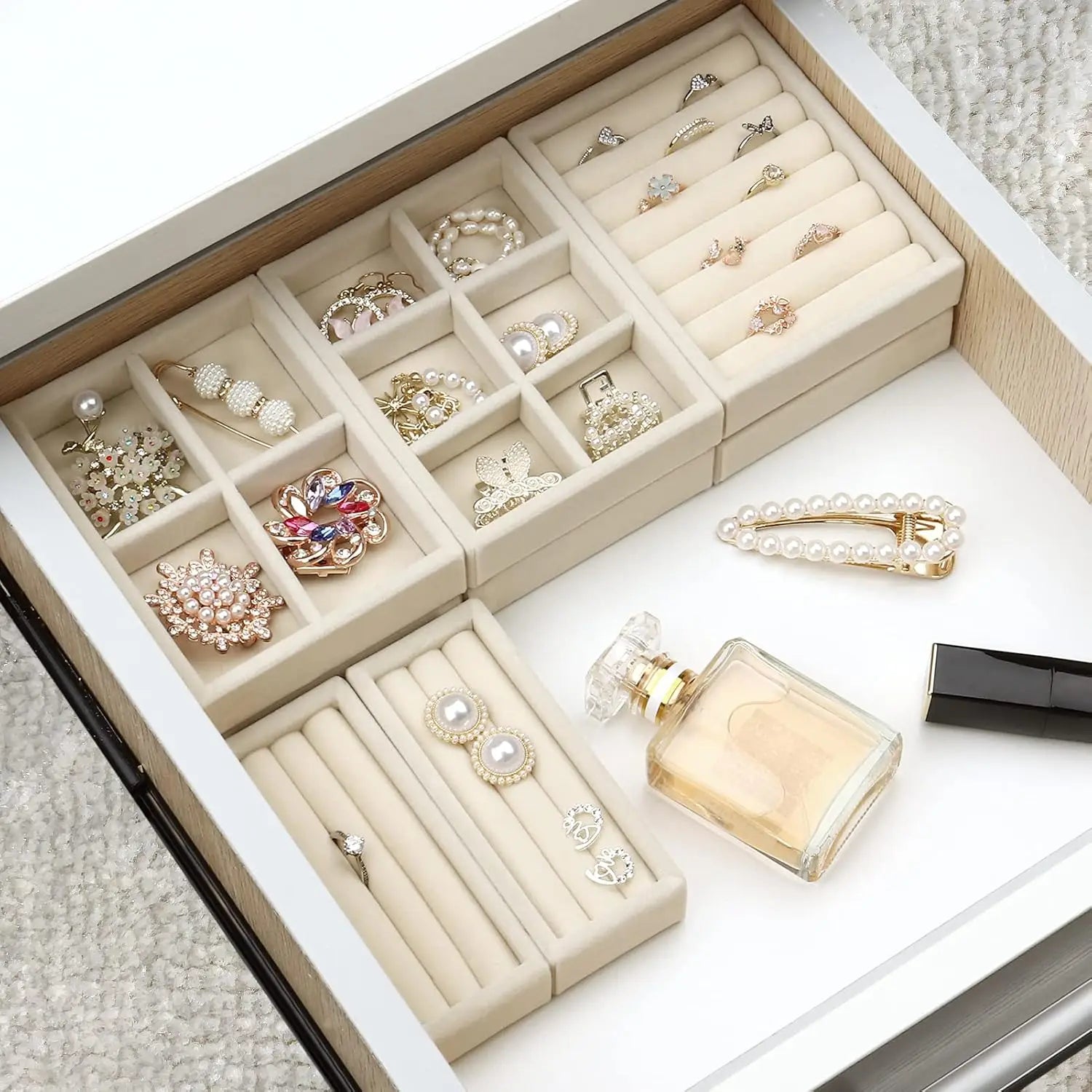 Plateau Bijoux Velours Vitrine Tiroir Compact
