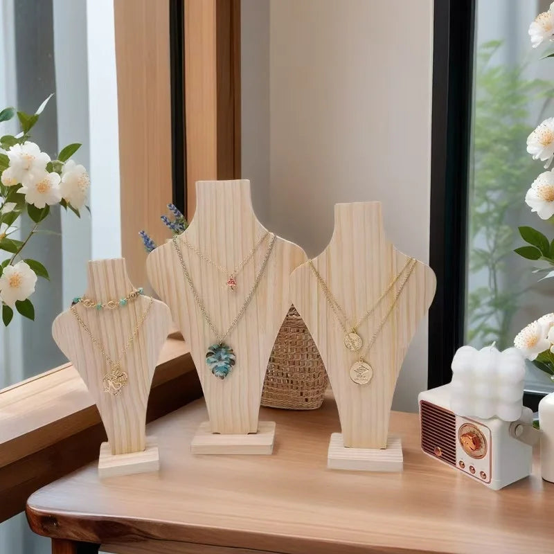 Buste Collier Bois Vase Mannequin Vitrine