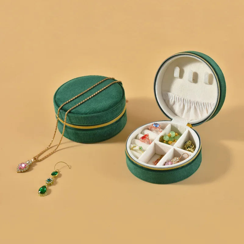 Boîte Bijoux Velours Ronde Compartimentée Voyage
