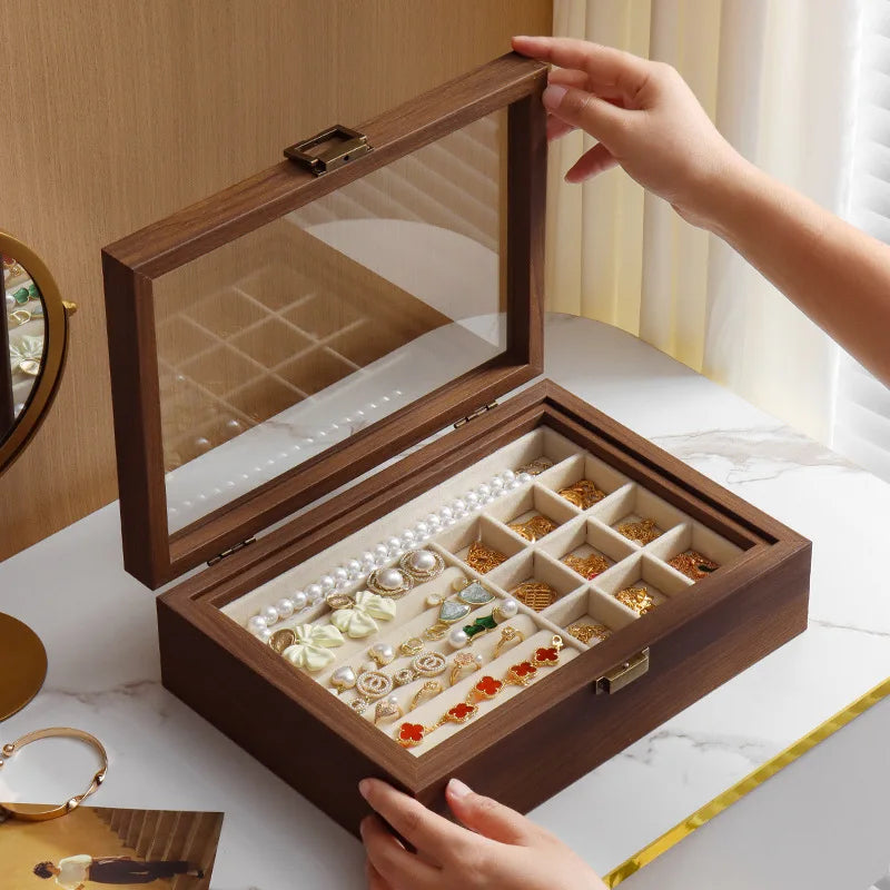 Boîte Bijoux Bois Foncé Double Plateau Velours