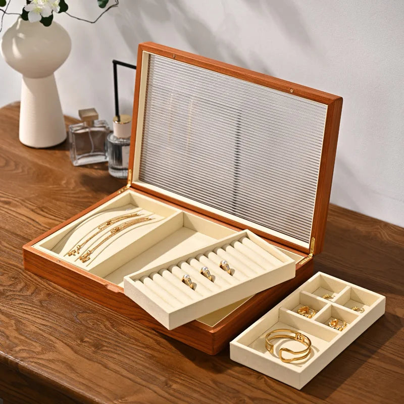 Boîte Bijoux Bois Massif Multifonctionnelle