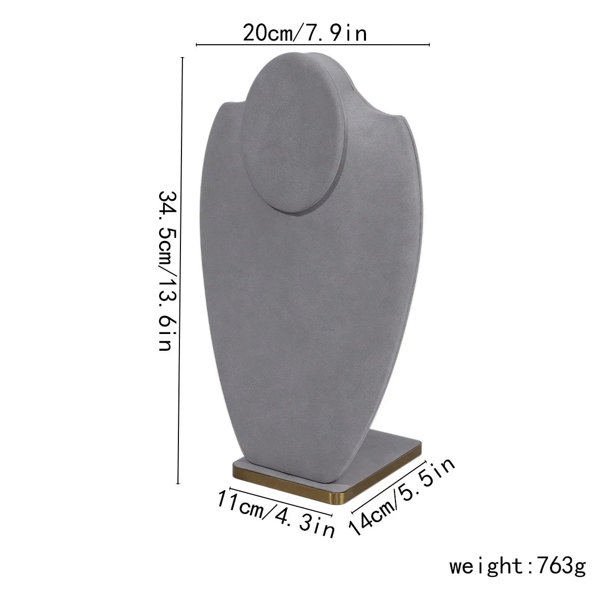 Buste Présentoir Collier Velours Gris