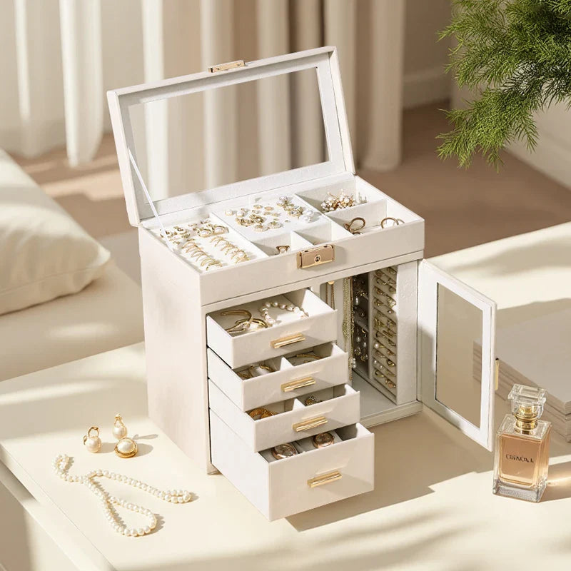 Boîte Bijoux Cuir Beige Grande Modulable