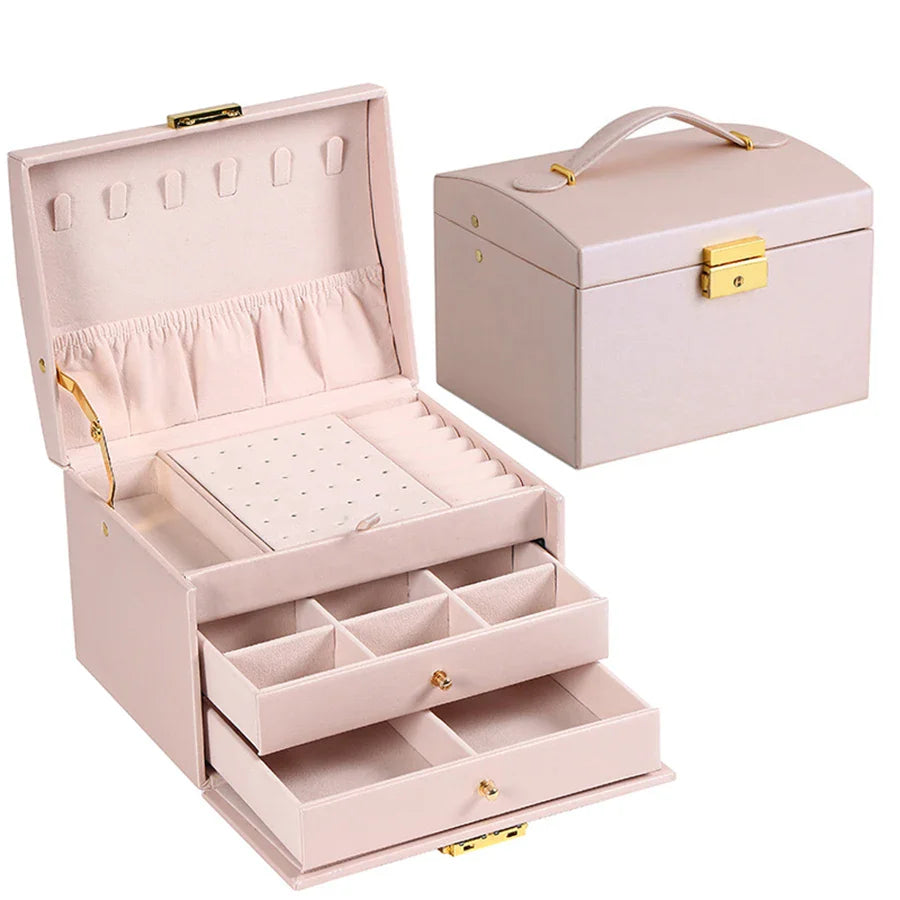 Boite Bijoux Cuir Velours 3 Niveaux