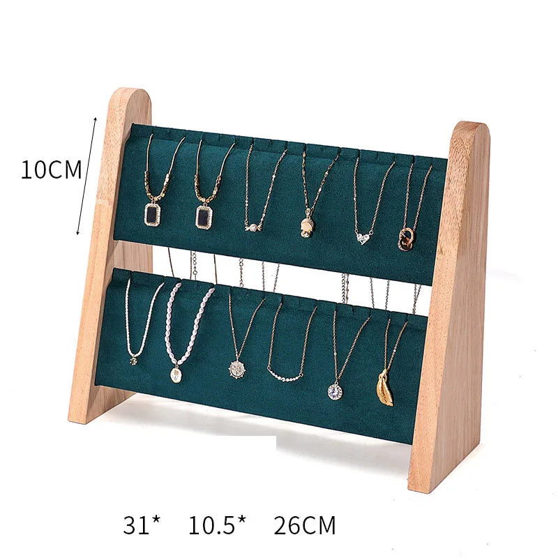 Présentoir Collier Bois Simili Cuir 2 Étages