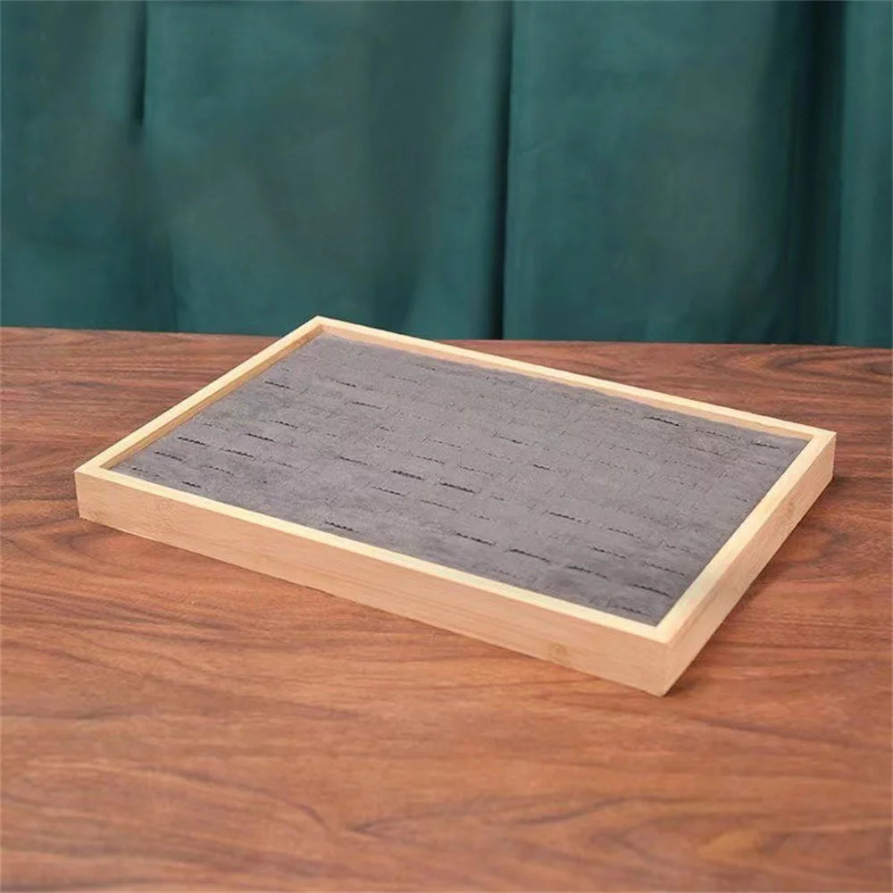 Plateau Bagues Bois Velours 100 Compartiments