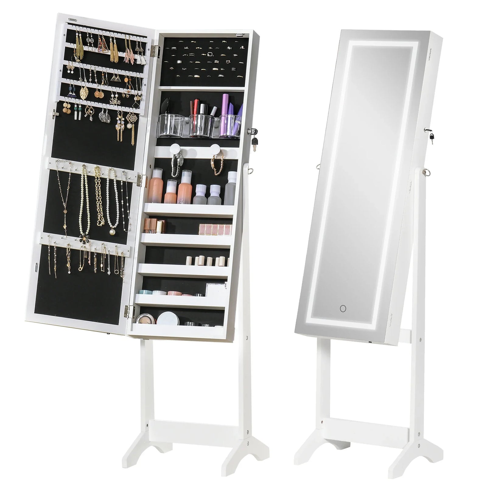 Boîte à Bijoux Bois Armoire LED Miroir Inclinable
