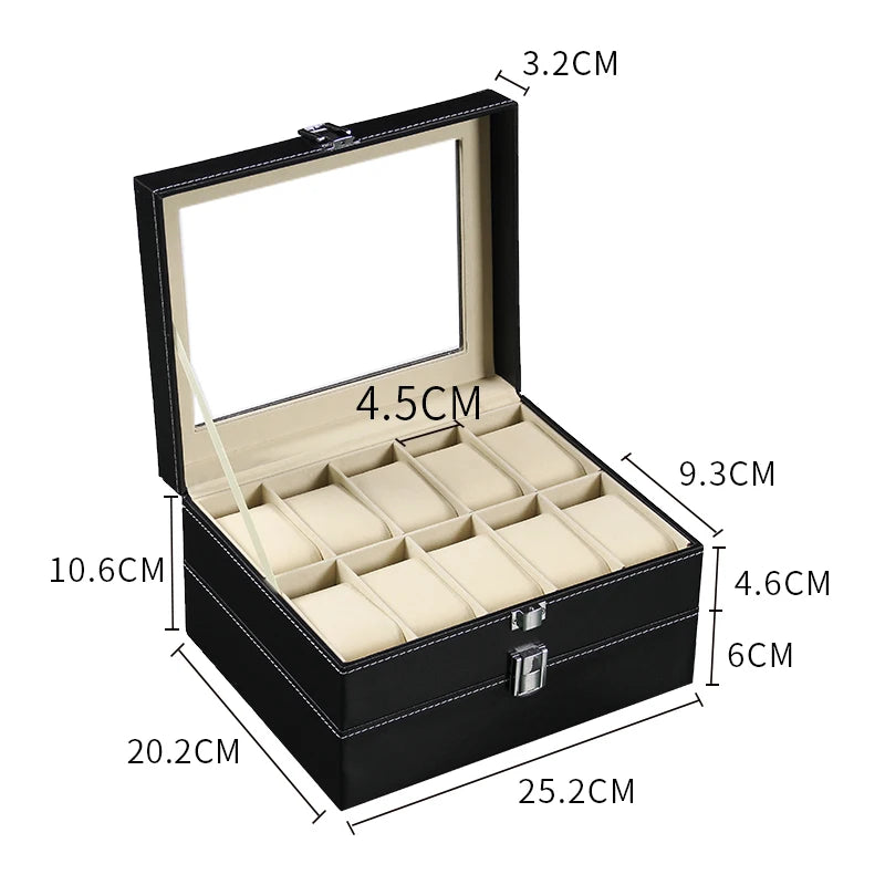 Boîte Rangement Montre Cuir Multi-Emplacements