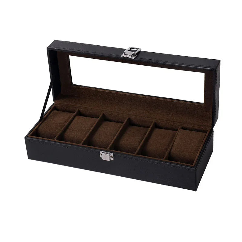 Boîte Montre Cuir Verre Noir Emplacements