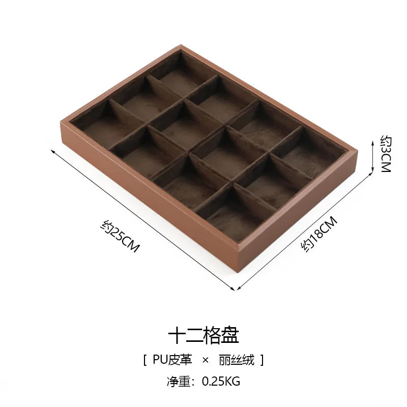 Plateau Bijoux Cuir Marron Velours Rangement