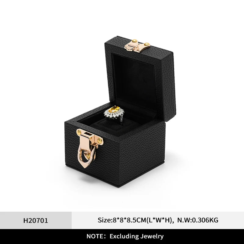 Boîte Cuir Véritable Bague Fiançailles Luxe Diamant