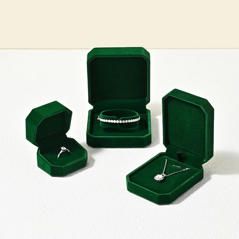 Boîte Bague Velours Vert Pierres Précieuses